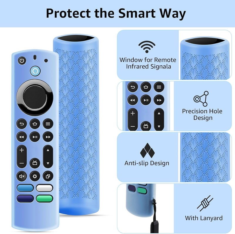 OneBom (2 Pack) Silicone TV Remote Cover, (6.2 Inch*1.5 Inch) Glow in The Dark, Anti Slip Silicone Protective Case with Lanyard(Glow Blue&Glow Yellow) - Image 2